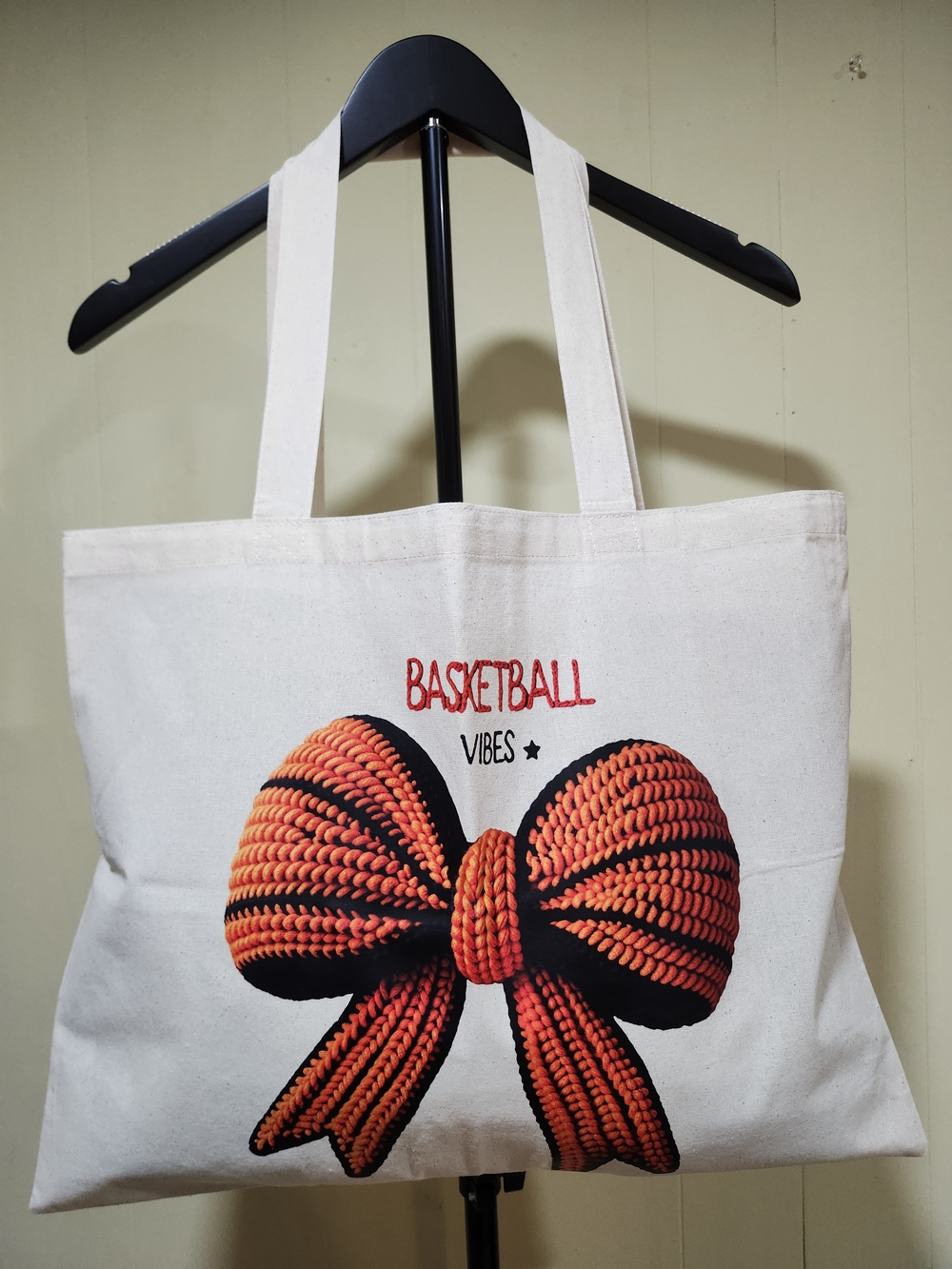 Basketball Bow Tote Bag – Cotton 20x16"